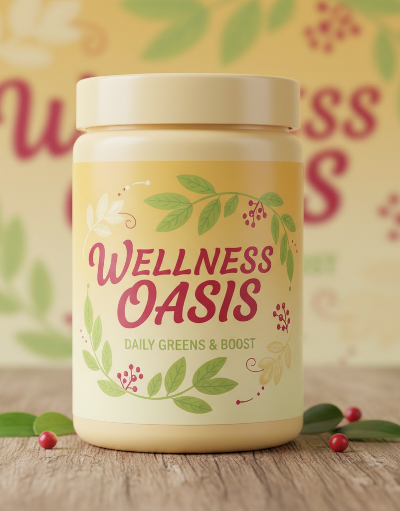 Wellness OASIS bottle with leaves and sunlight visual